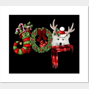 Christmas Joy Dwarf Stocking Reindeer Samoyed Posters and Art